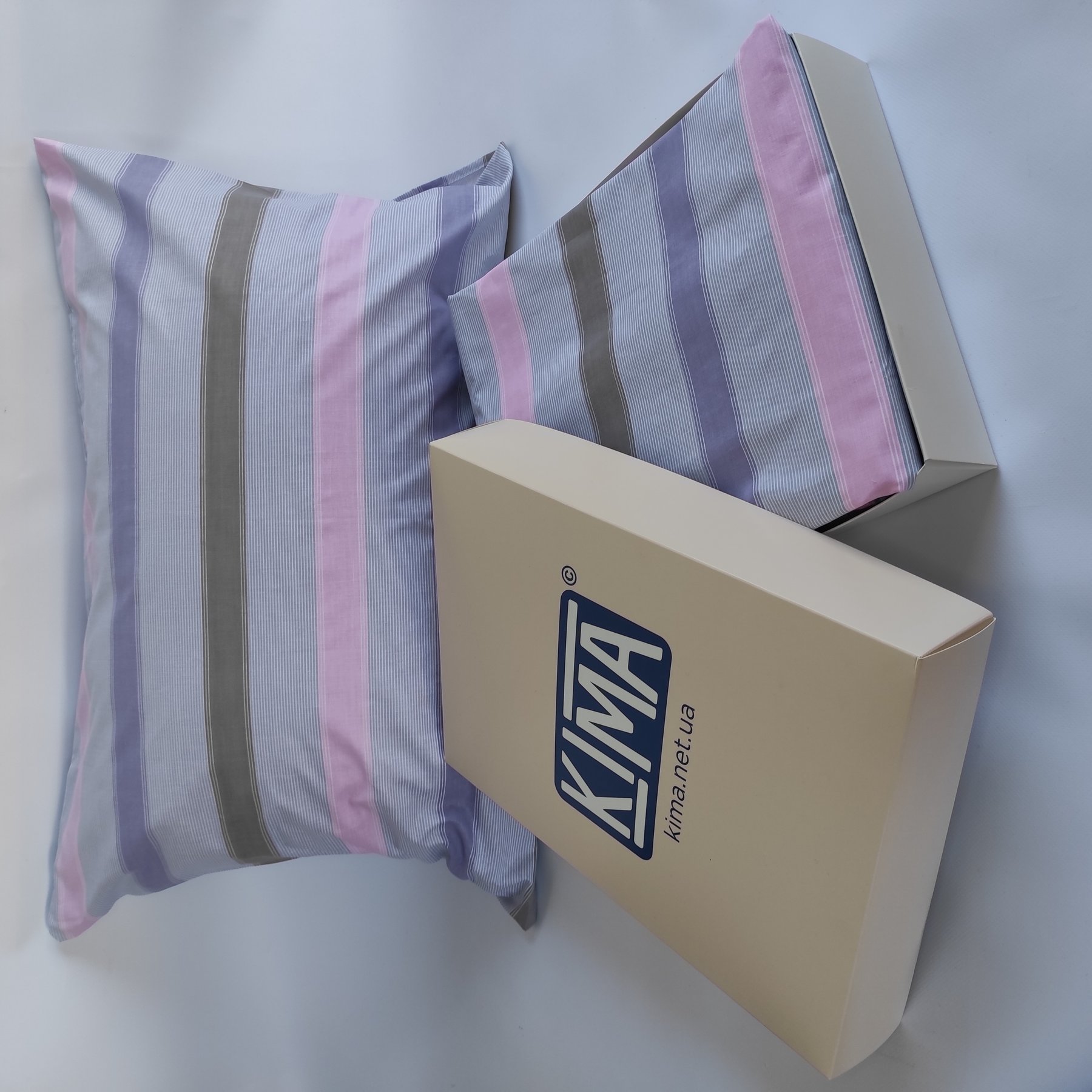 Постільна білизна двоспальна - Бязь Gold Lux - КІМА - Сіро-рожева смужка 1040-24 фото