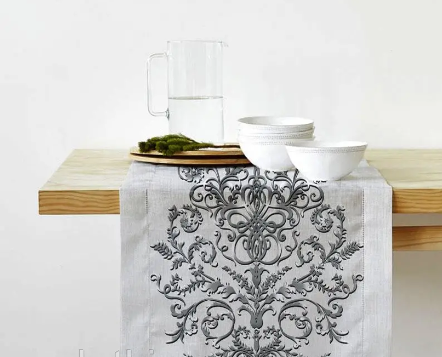 Тефлонова скатертина доріжка на стіл (ранер) - Сірі орнаменти - 140х47 9875-3 фото